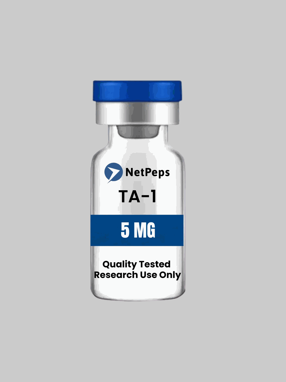 TA-1 5mg peptide vial labeled for research use only with safety and storage instructions