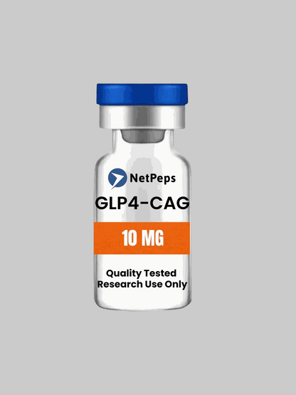 GLP4-CAG 10mg research peptide bottle with warning and usage instructions