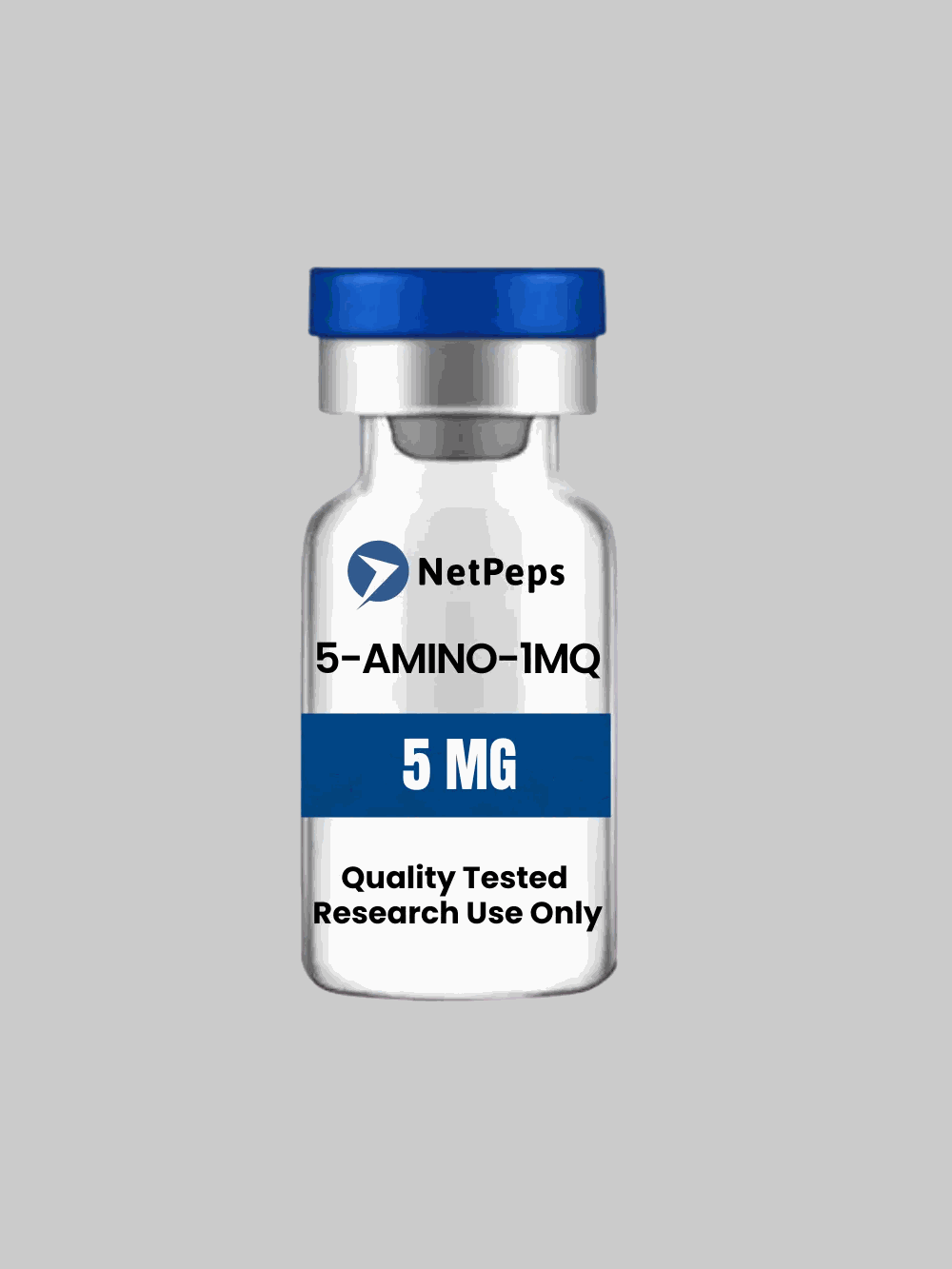5-Amino-1mq research peptide warning label with usage and storage instructions