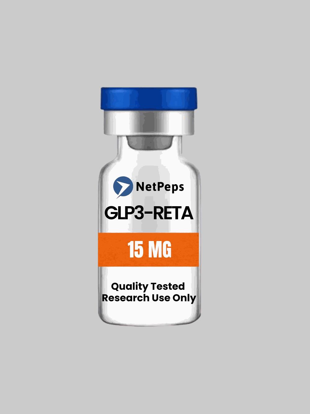 GLP3-RETA⎮ 15mg research peptide vial with important usage and storage notice