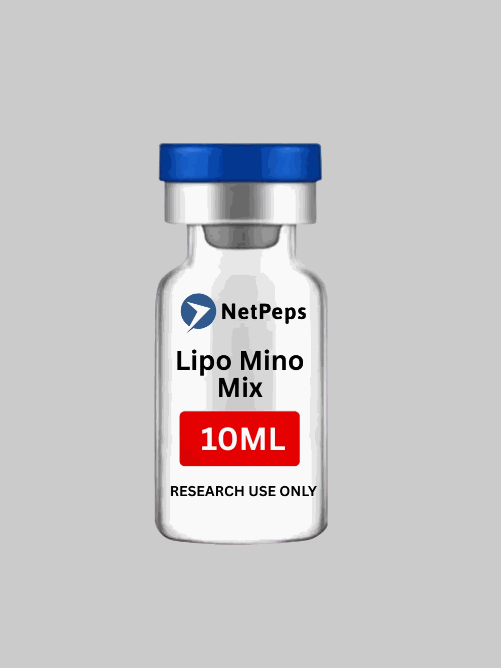 LIPO MINO MIX 10ML research peptide vial with warning label and storage instructions
