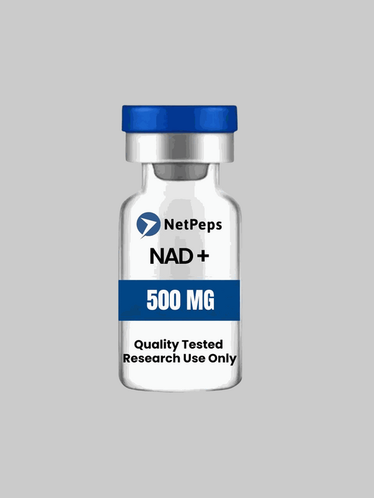 NAD+ 500mg vial with research use only warning and storage instructions label