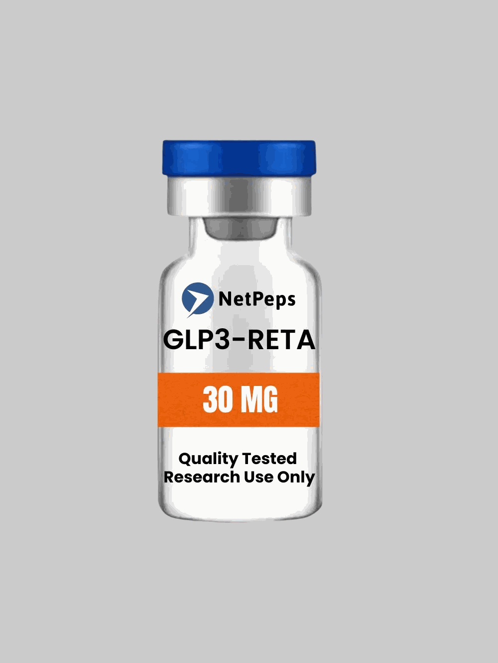 GLP3-RETA 30mg peptide vial labeled for research use only with safety and storage instructions