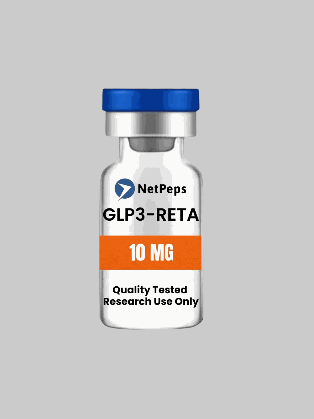 GLP3-RETA 10mg research peptide vial with safety and storage information