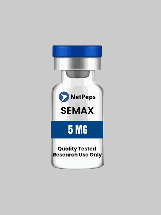 SEMAX 5mg peptide vial with research use only warning and storage instructions