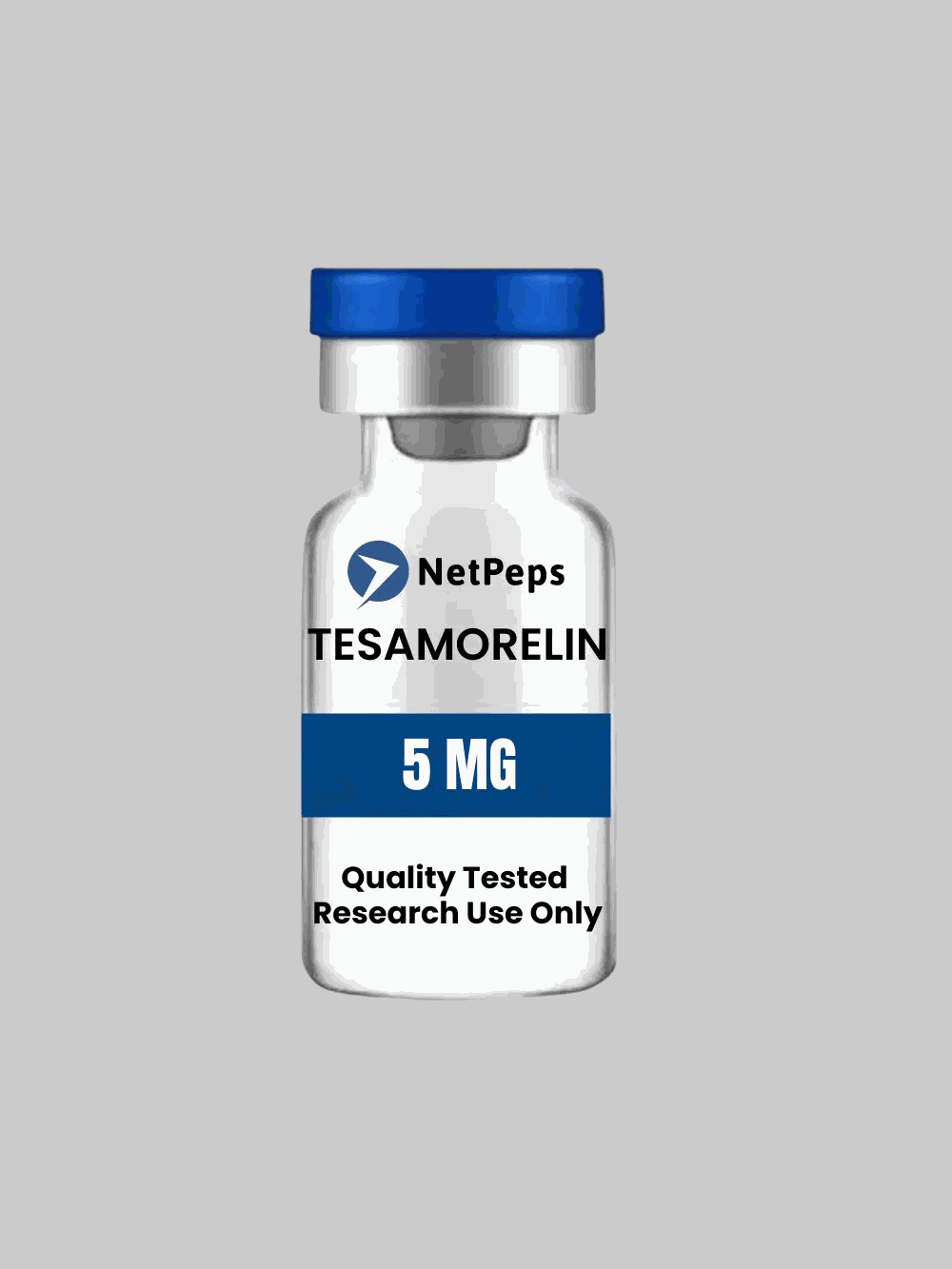 TESAMORELINE 5mg research peptide vial with warning label for laboratory use only