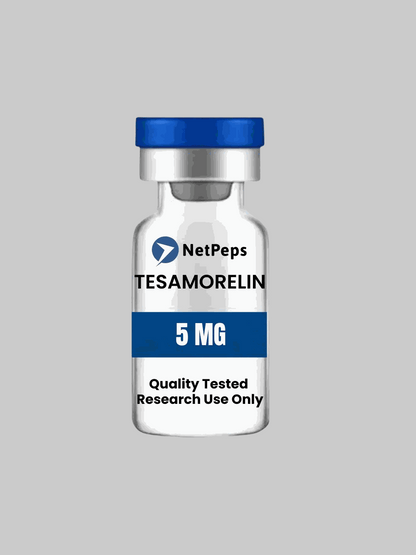 TESAMORELINE 5mg research peptide vial with warning label for laboratory use only