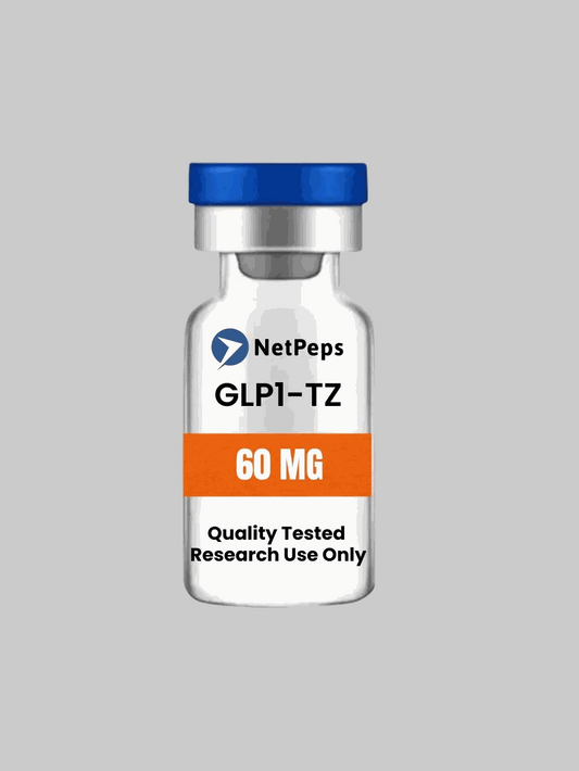 GLP1-T 60mg research peptide vial with important usage and storage instructions